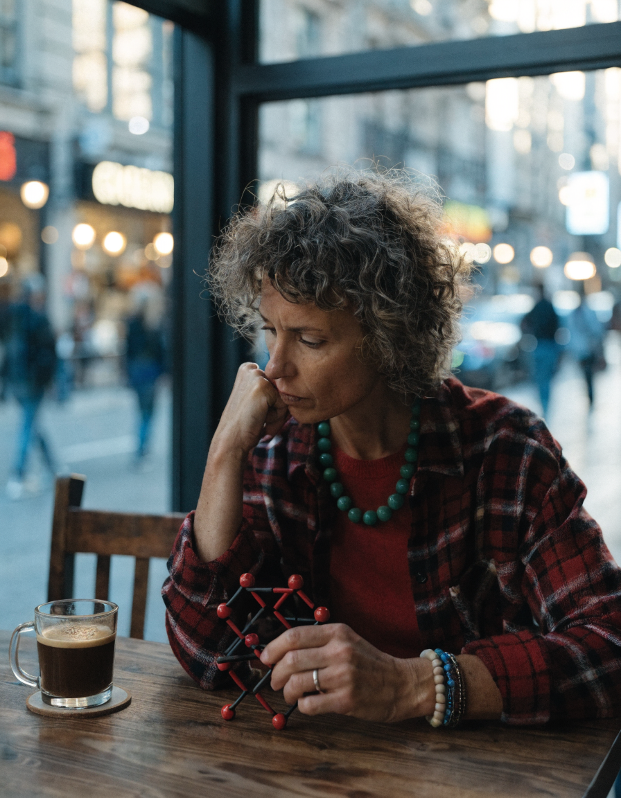 Close-up of an adult carefully solving a cryptogram puzzle with a pencil