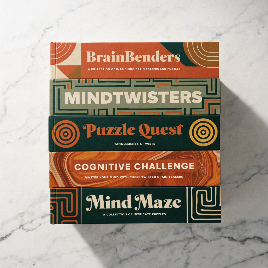 Stack of cryptogram puzzle books in various difficulty levels