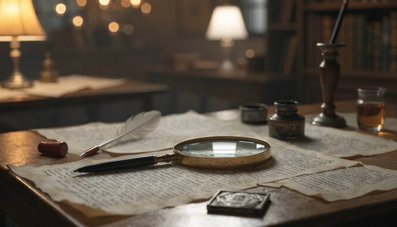 Vintage cryptogram cipher wheel and encoded letter scroll on aged parchment